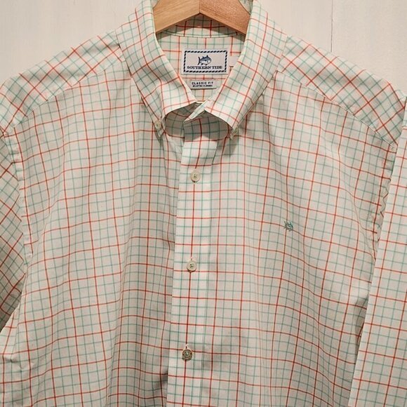 Southern Tide Men's Classic Fit Button Down Dress Shirt Peach & Teal Size L - Picture 2 of 9